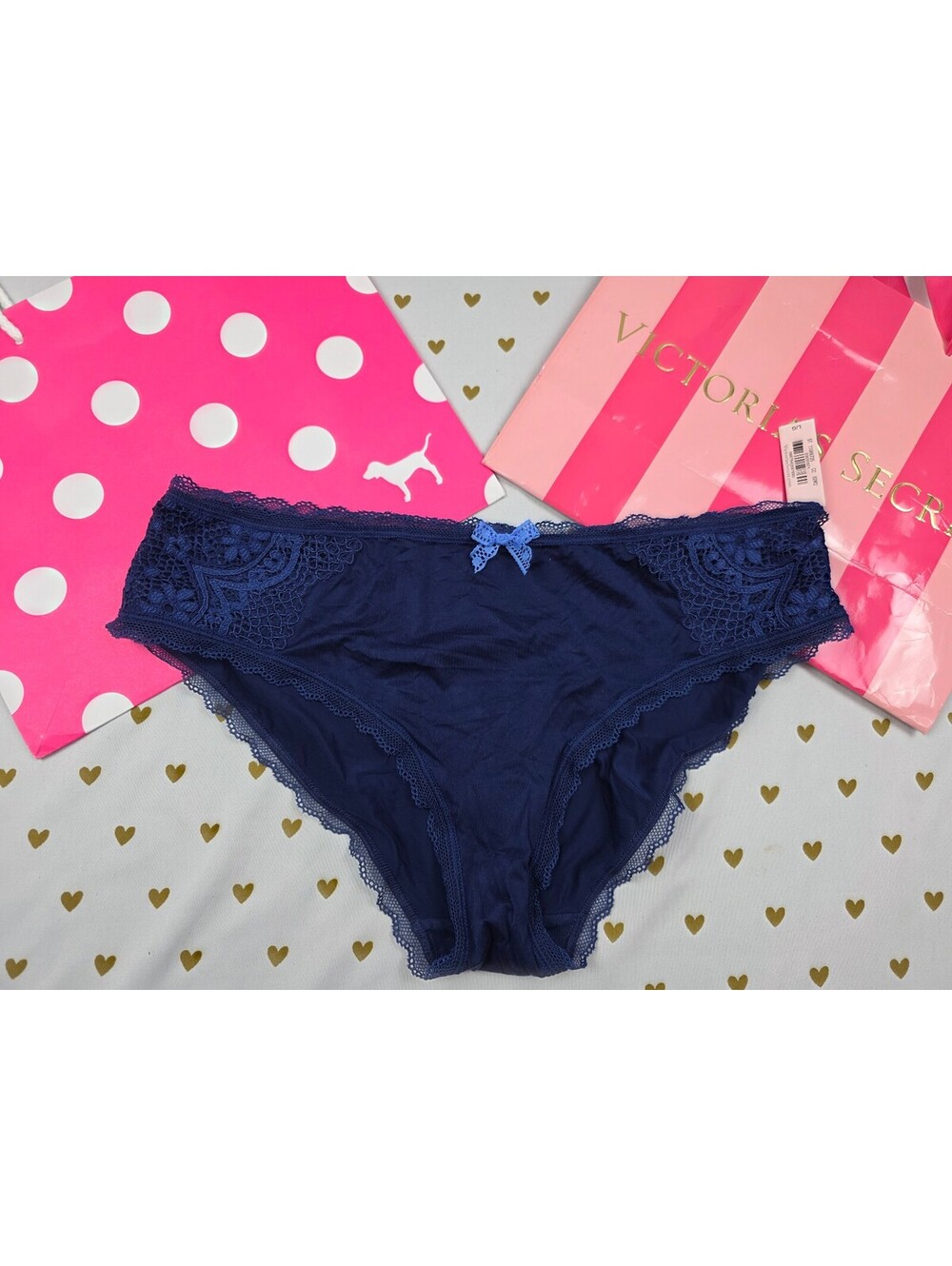 Victorias Secret NEW Nwt Blue Large Satin Hipster Hiphugger Panties